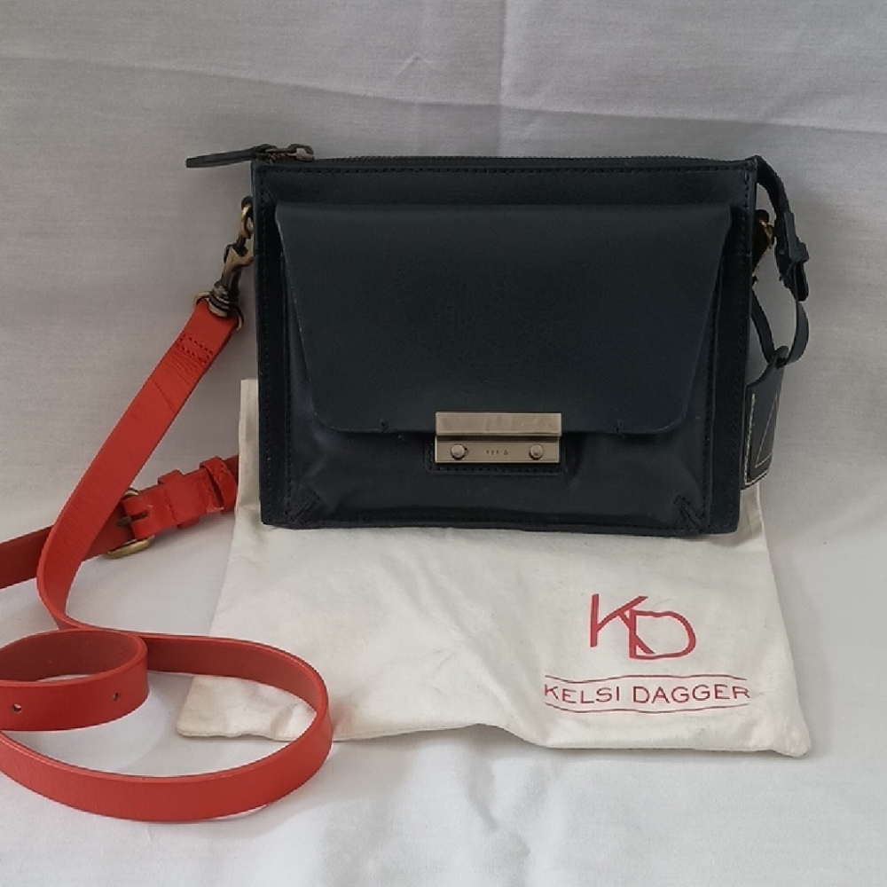 Kelsi Dagger Blue Crossbody Bag with Orange Strap
